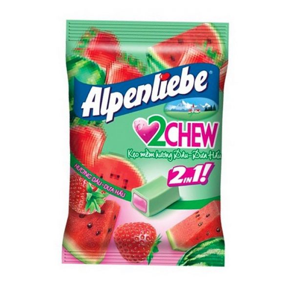 kẹo mềm Alpenliebe 2Chew Hương Dâu & Dưa Hấu gói 227.5g
